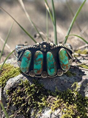 Vintage Navajo Sterling Silver & Turquoise Statement Cuff Bracelet